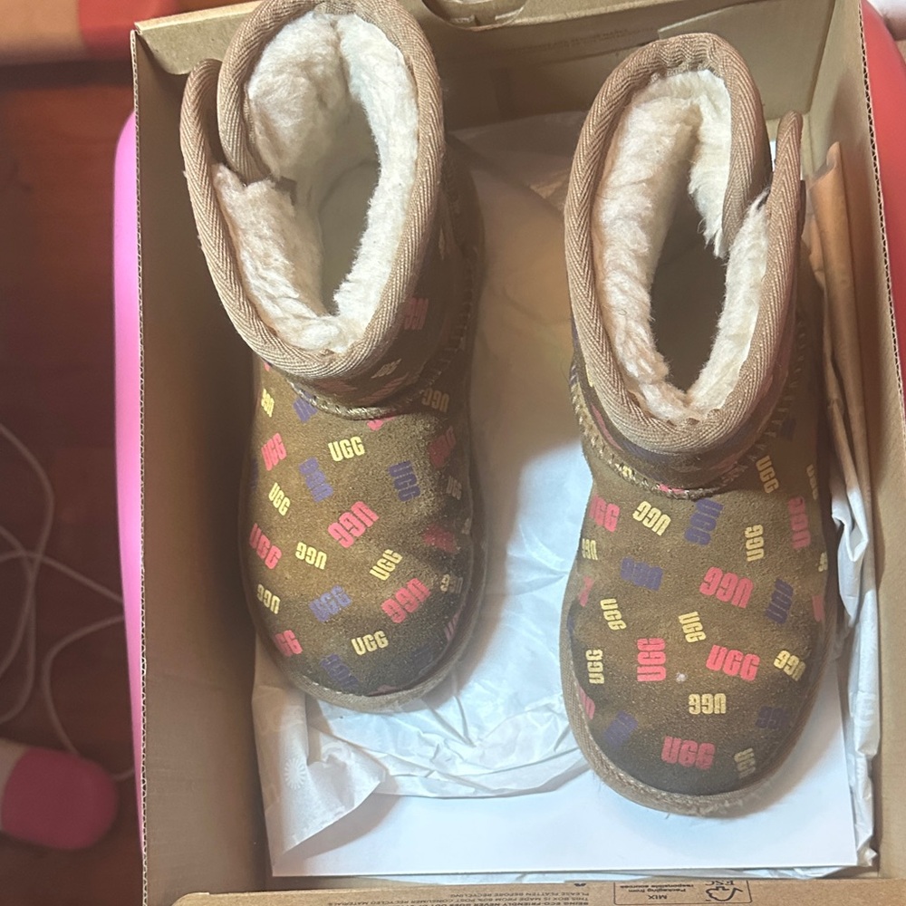 UGG Tan Boots with Colorful Logo Pattern